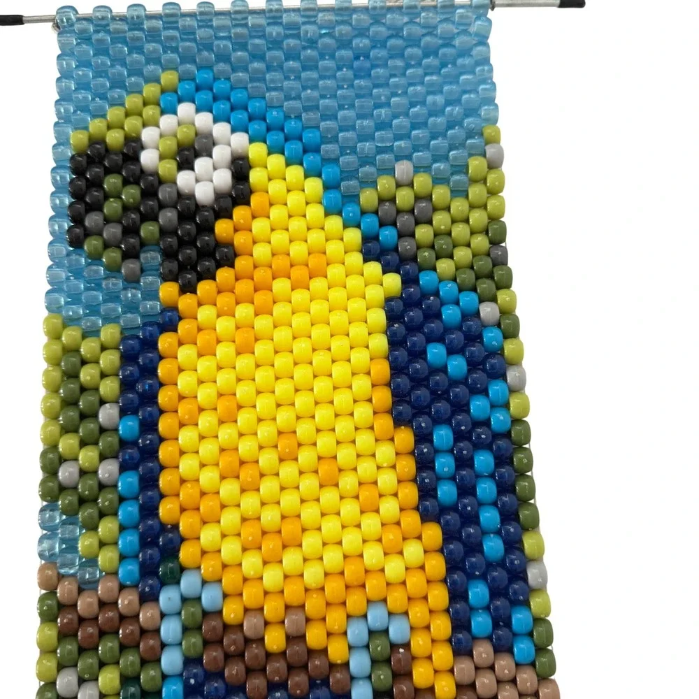 Vintage Handcrafted Pony Beaded Parrot Wall Hanging Set Tropical Macaw Decor 2pc